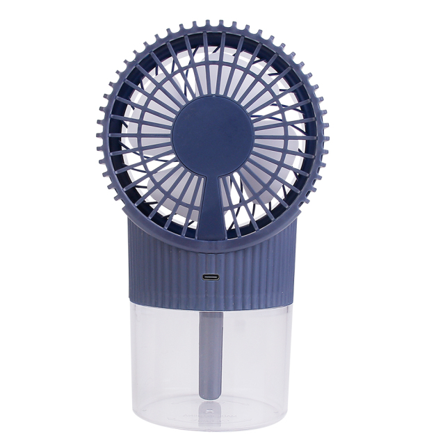 Rear studio photograph of the desktop mist fan highlighting the control buttons and power charging interface area