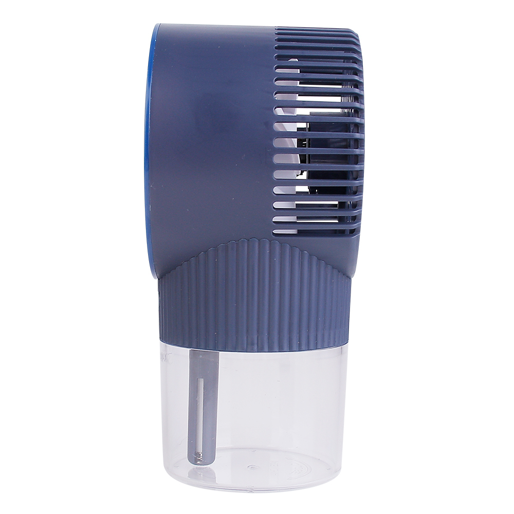 Clean side studio view of the rechargeable humidifier fan showing its cylindrical body and grid details