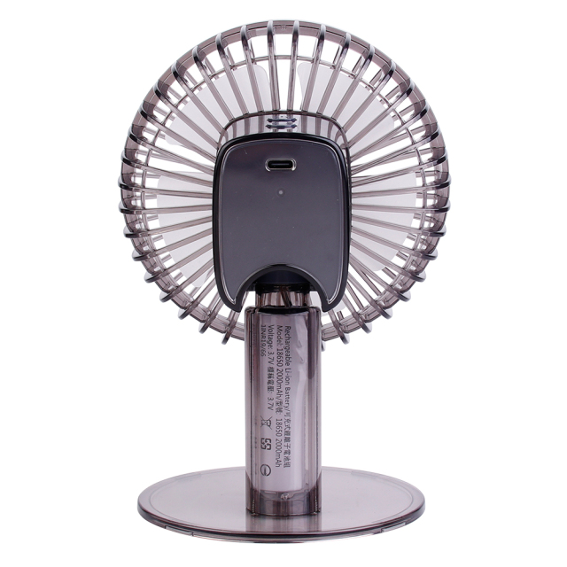 Back studio view of the rechargeable USB desk fan highlighting the Type-C power interface and rear motor housing