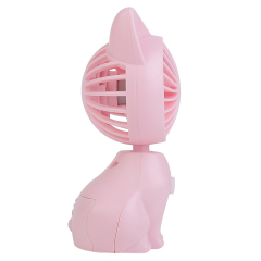 Clean side studio view of the pink cat-shaped table fan illustrating its stable animal-form base and circular fan head.
