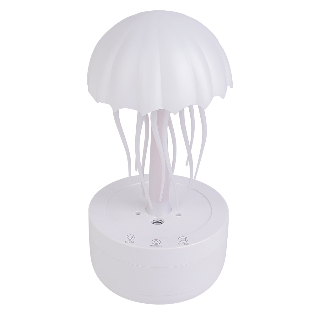 Three-quarter angled front studio view of the creative white jellyfish mist diffuser on a solid white background.