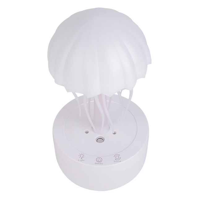 Top-angle studio photograph of the jellyfish humidifier base showing the central mist nozzle and touch control icon indicators.