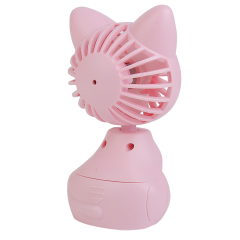 Three-quarter angled rear studio view of the pink cartoon fan base and head casing.