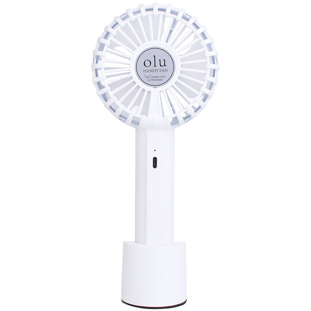 Rear studio view of the mini fan showing the dual-button control interface and the circular center center on the back grille.