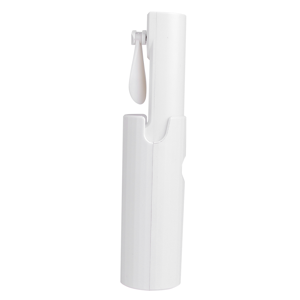 Three-quarter angled studio view of the portable telescopic fan in an extended state showing the blade connection.
