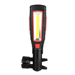 Front view of the LED work light showing its unique 180-degree pivoting base that functions as a heavy-duty clip.