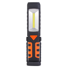 Front view of an orange and black magnetic COB LED work light highlighting the large vertical COB panel.