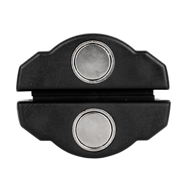 Close-up view of the bottom clip base featuring two strong circular permanent magnets.