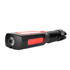 Side view profile of the rechargeable LED work light laid flat, showing the top LED torch lens.