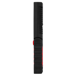 Side view profile of a slim handheld LED work light highlighting its rugged textured grip design.