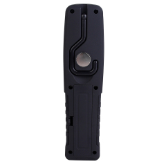 Back view of the hands-free LED work light focusing on the integrated folding swivel hanging hook and central circular magnet mounting point.