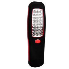 Front view of the dual-source hands-free LED work light version featuring an upper LED grid, a lower LED cluster, and a red button.