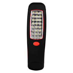 Front view of the hands-free LED work light version featuring a multi-LED grid panel and a red power button.