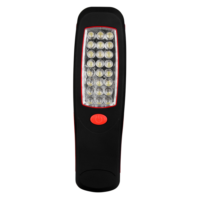 Front view of the hands-free LED work light version featuring a multi-LED grid panel and a red power button.