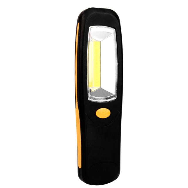 Front view of the hands-free LED work light version featuring a bright yellow rectangular COB panel and yellow side trim.