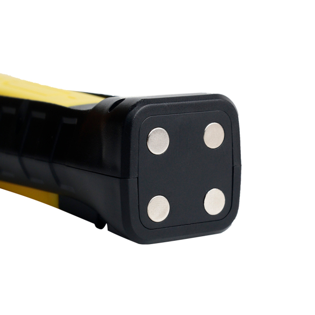 Close-up bottom view of the magnetic LED work light showcasing the powerful four-point built-in magnets.