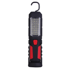 Back view of the multifunctional magnetic LED work light with its durable top plastic hanging hook fully extended.