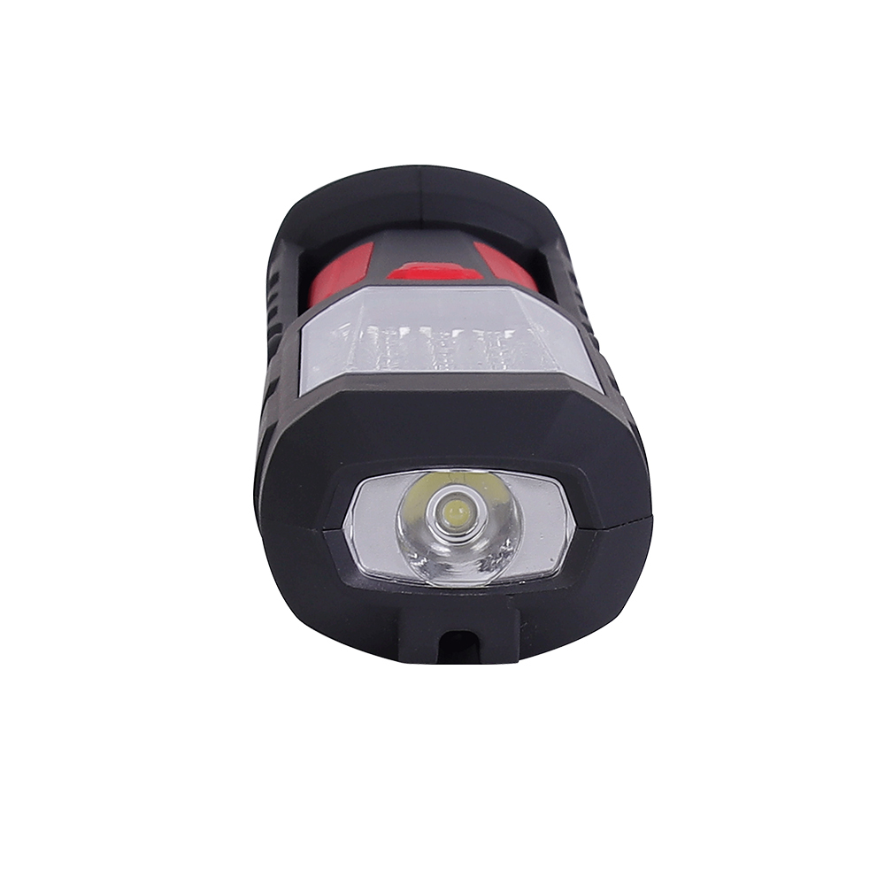 Close-up top view of the multifunctional magnetic LED work light highlighting the independent 1W directional torch lens.