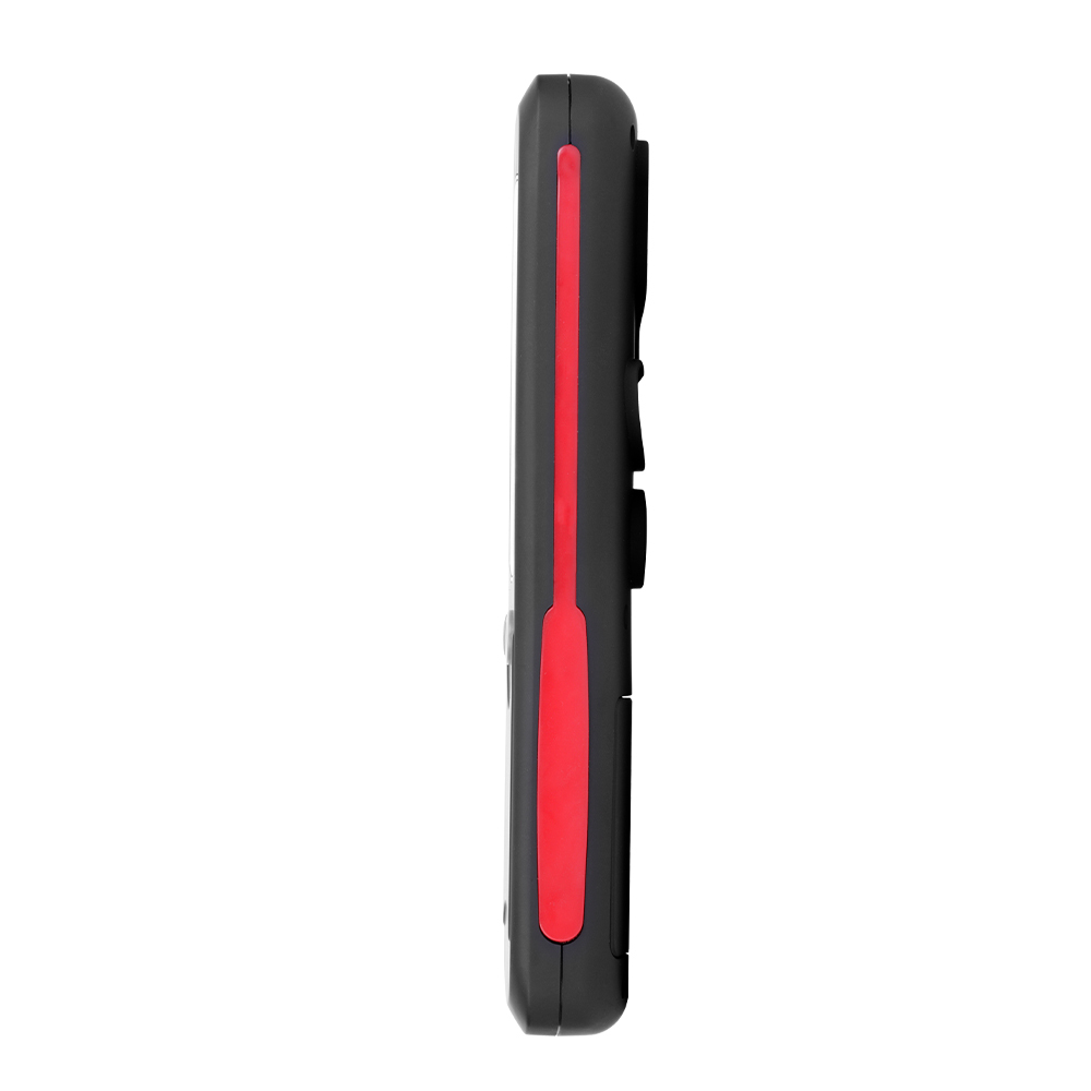 Side profile view of the slim portable LED work light showcasing its thin black casing with red accents.