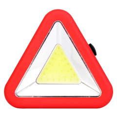 Front view of the triangle emergency LED work light version with a central triangular yellow COB light source.