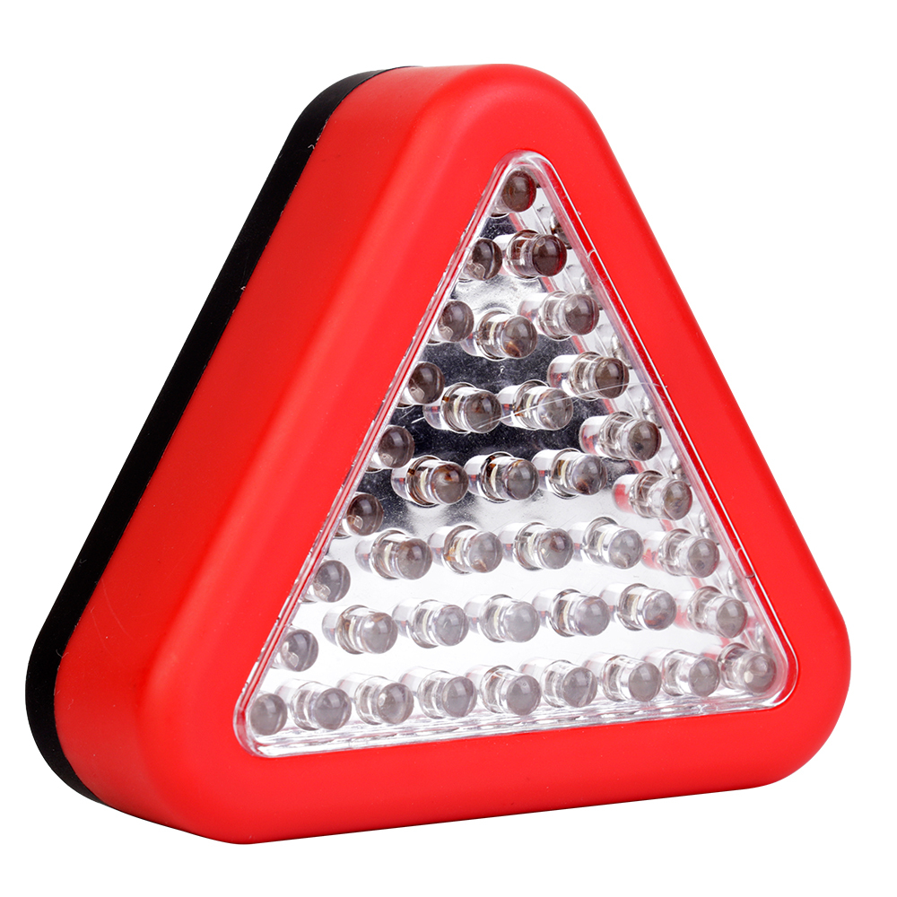 Three-quarter angled front view of the triangle emergency LED work light showcasing the multi-LED warning light setup.
