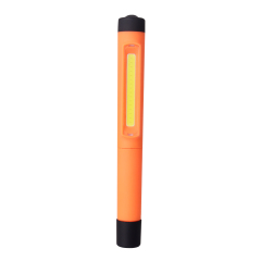 Direct front view of the alternative bright orange penlight model featuring a vertical linear COB LED light strip.