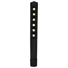 Direct front view of the black penlight variant showcasing its vertical 6-LED SMD matrix light source.