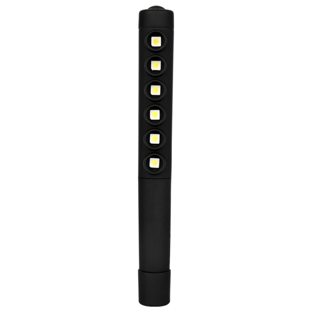 Direct front view of the black penlight variant showcasing its vertical 6-LED SMD matrix light source.