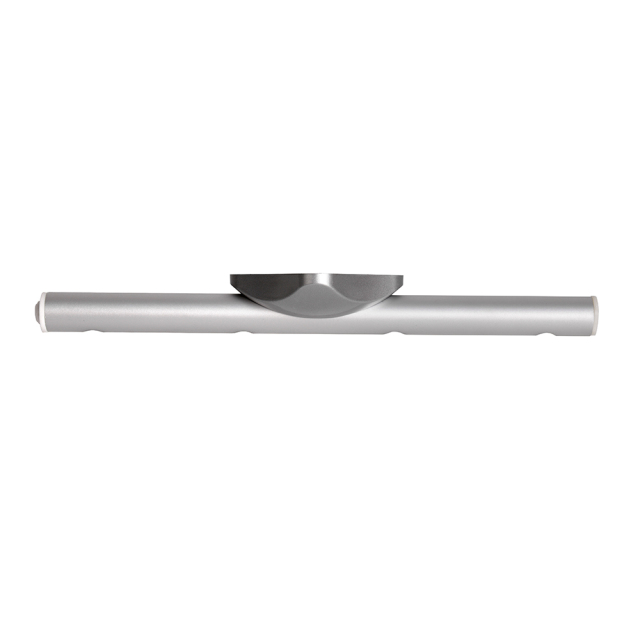 Full horizontal view of the silver LED light bar clipped horizontally into its metallic mounting base.