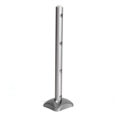Full vertical view of the silver LED cabinet light bar with a square base on a plain white background.