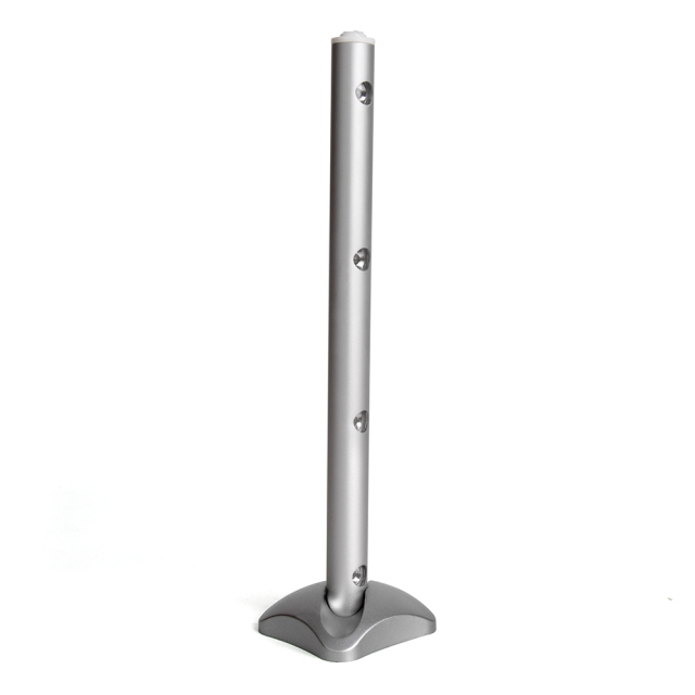 Full vertical view of the silver LED cabinet light bar with a square base on a plain white background.