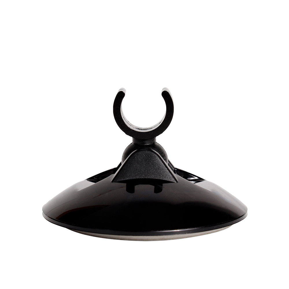 Profile view of the black circular base showing the semi-circular C-shaped plastic clip for holding the light bar.