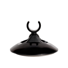 Profile view of the black circular base showing the semi-circular C-shaped plastic clip for holding the light bar.