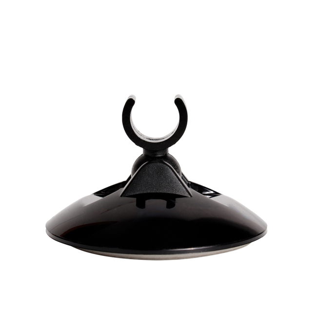 Profile view of the black circular base showing the semi-circular C-shaped plastic clip for holding the light bar.