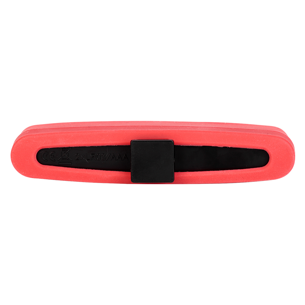 Rear view of the red silicone bike light housing, highlighting the central square black plastic mounting slot on a white background.