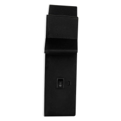 Side profile view of the black house-shaped light box housing, showing an integrated manual on-off rocker switch.