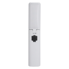 A front studio shot of the white multi-functional LED light completely folded into a compact rectangular stick shape on a solid white background.
