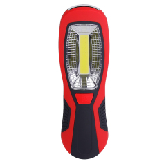 Front view of the red and black handheld COB LED work light model against a clean white background.