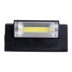 Clean studio front view of the black work light featuring a horizontal rectangular COB LED panel centered in the housing, on a white background.