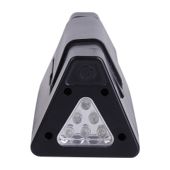 Side view close-up of the triangular work light housing, highlighting the secondary auxiliary beam consisting of a cluster of 6 white LEDs, on a white background.
