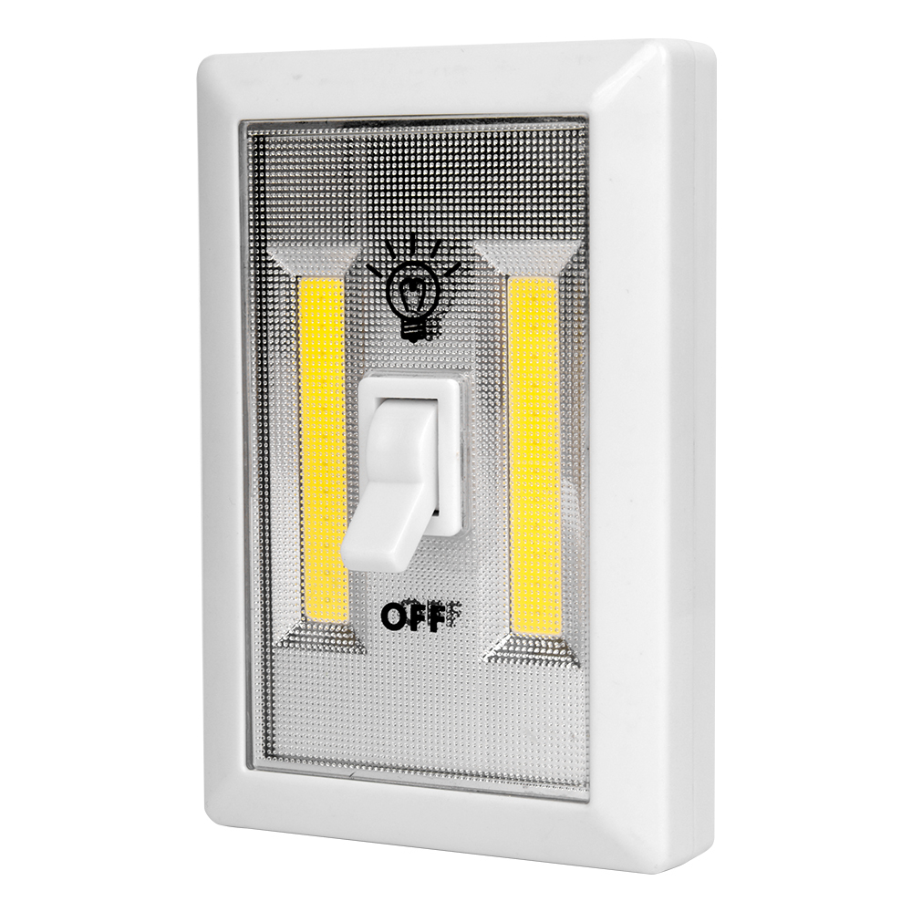 An isometric perspective studio shot of the rectangular white COB LED wall switch light against a solid white background.