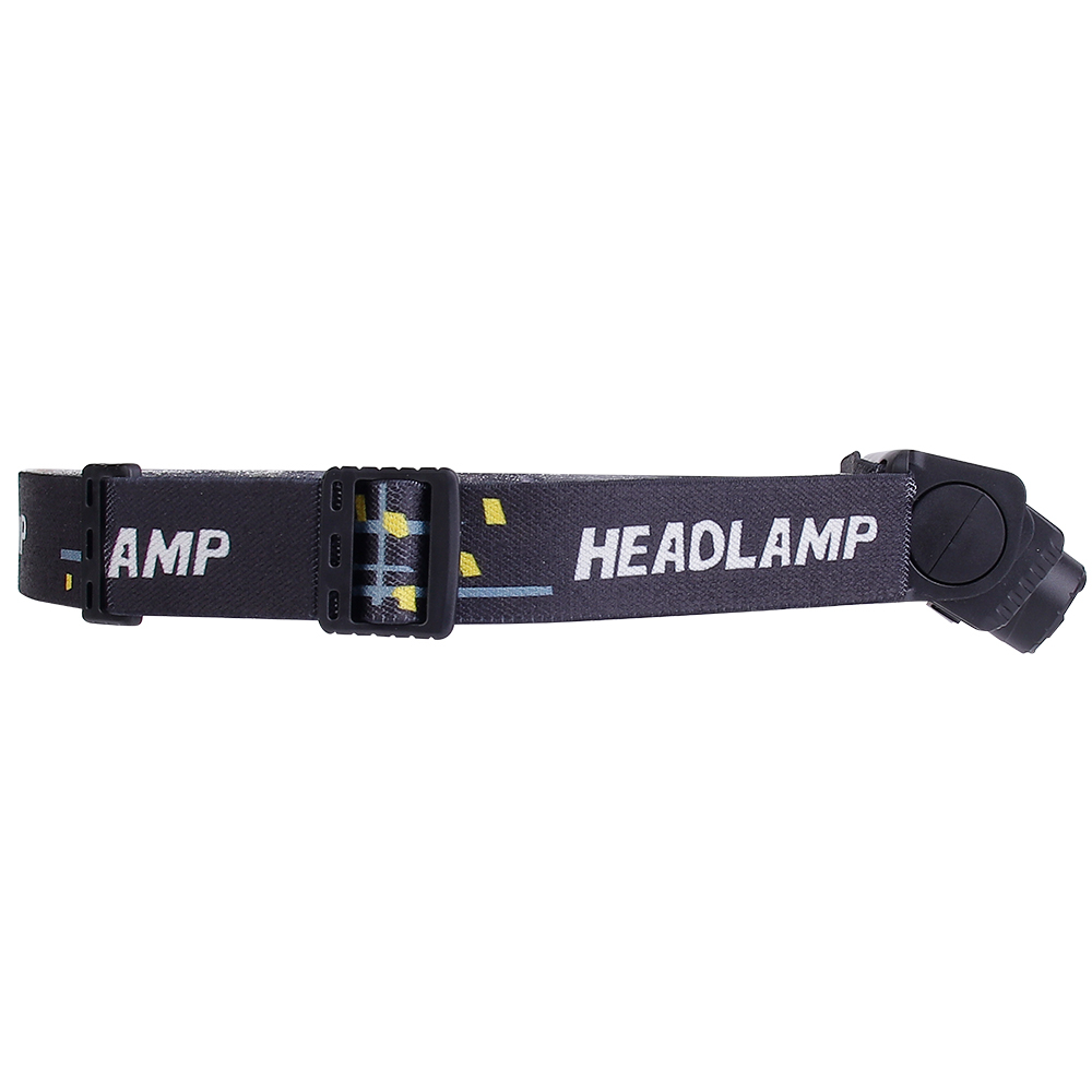 Close-up studio view of the durable black elastic head strap, highlighting the integrated plastic adjustment buckle and clean textile pattern.