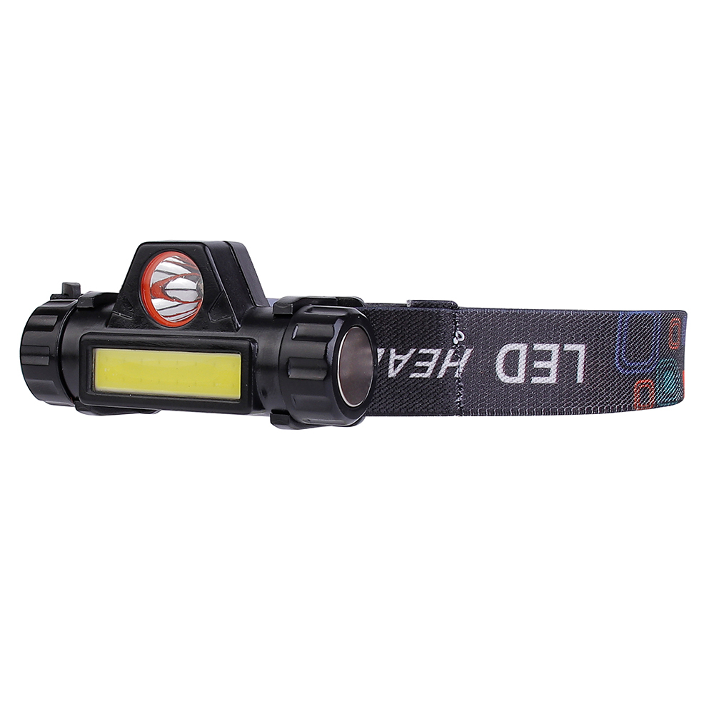Three-quarter studio view of the standard plastic head torch, displaying the integrated cylindrical body construction and the layout of the dual light sources.
