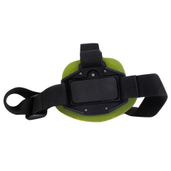 Studio rear view of the headlamp focusing on the flat black plastic battery compartment housing and back padding plate.
