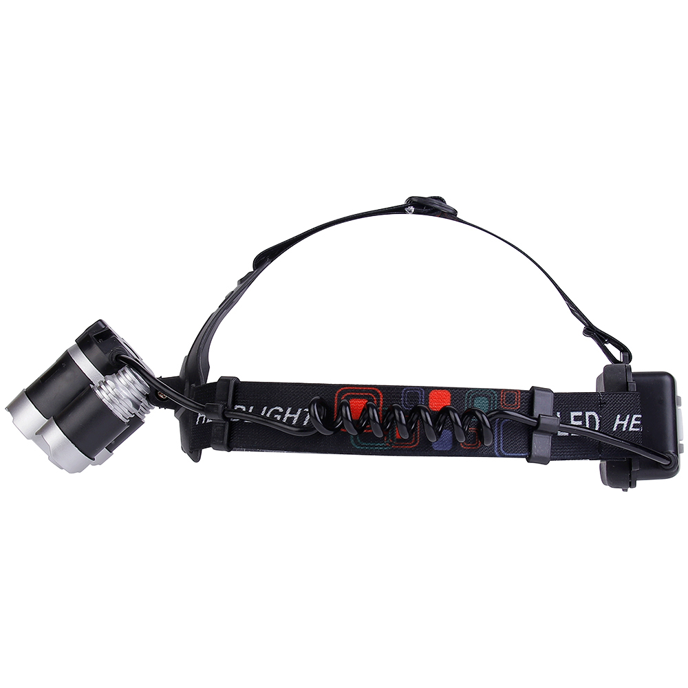 Studio side view profile illustrating the complete extension of the three-lens headlamp assembly from the front pivoting light module to the rear battery compartment.