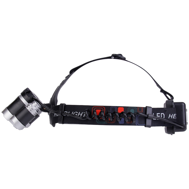 Studio side view profile illustrating the complete extension of the three-lens headlamp assembly from the front pivoting light module to the rear battery compartment.