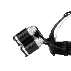 Studio side profile view showcasing the tilting adjustment mechanism of the 5-LED head module relative to the ergonomic forehead bracket and elastic strap.