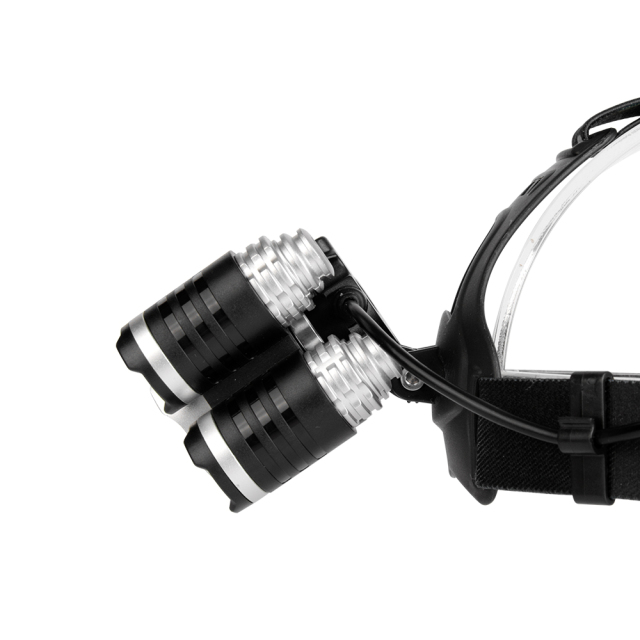 Studio side profile view showcasing the tilting adjustment mechanism of the 5-LED head module relative to the ergonomic forehead bracket and elastic strap.
