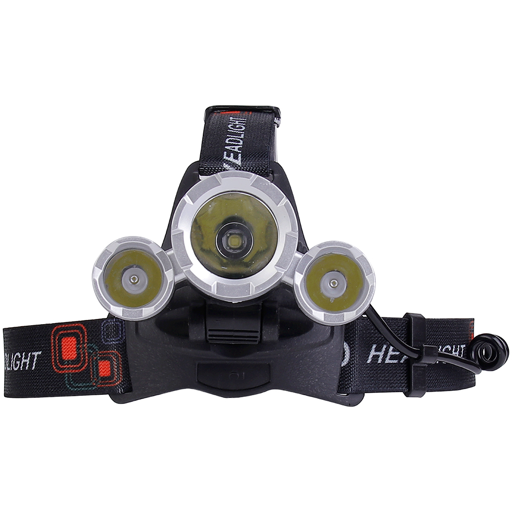 Studio front view of the multi-lens headlight, showcasing a large central main light flanked symmetrically by two smaller secondary round lenses on either side.