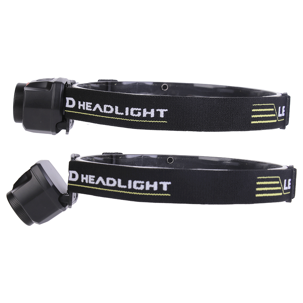 Studio side profile view showing two vertically stacked headlamps to demonstrate the multi-gear downward tilting mechanism of the light body relative to the forehead plate.